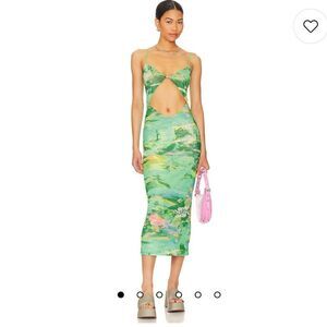 Revolve AFRM Keefa Midi Dress in Acid Green Marble NWT Size 1X